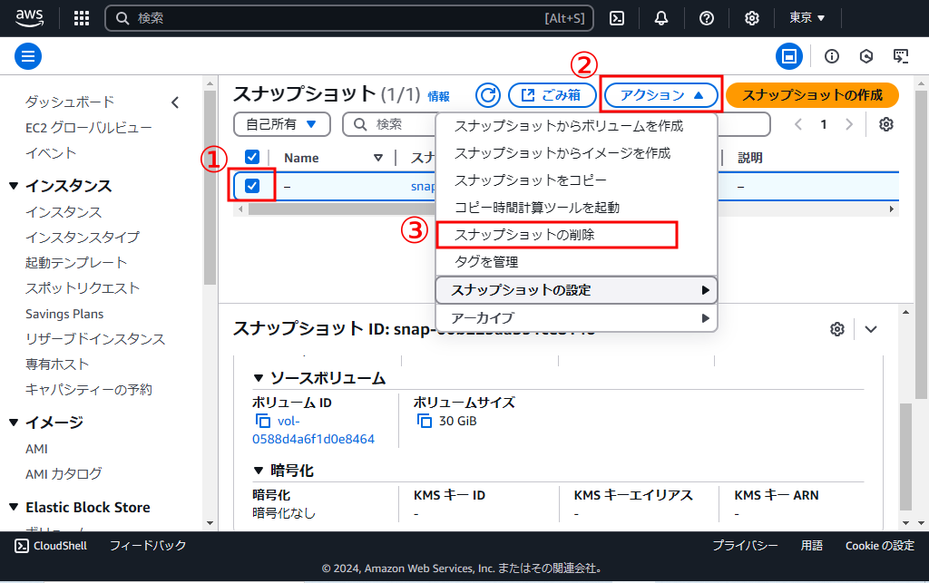 AWS Cost Explorer、スナップショットの削除