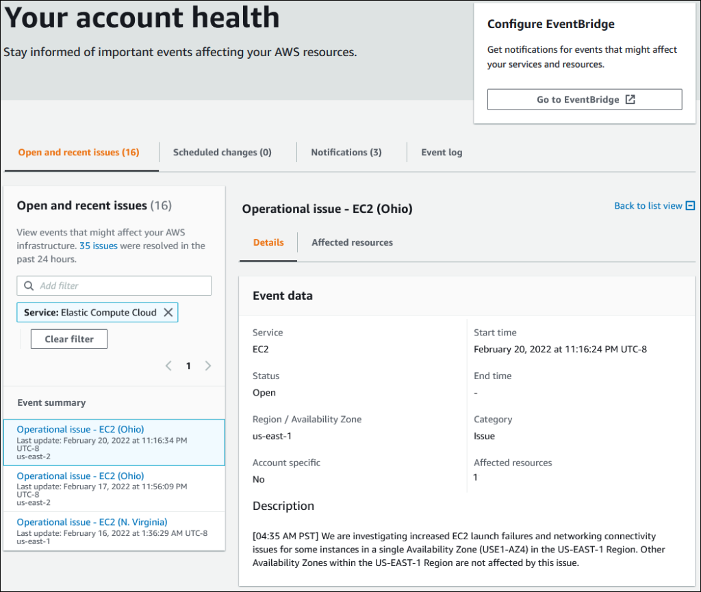 Your account health内のOpen and recent issuesの画面