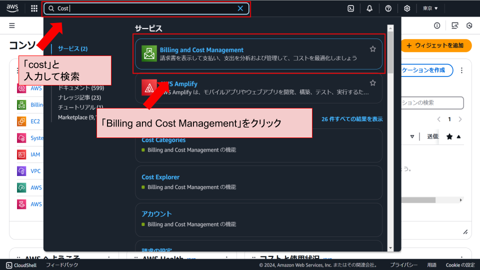 Cost Explorer、Billing and Cost Management