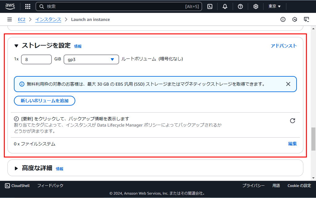 Amazon EC2、ストレージを設定