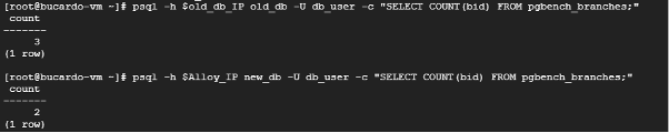 レコード数がnewdbは2でold_db は3であることを確認