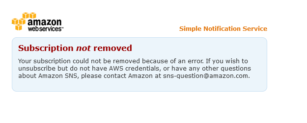 Amazon SNS、unsubscribeが無効化