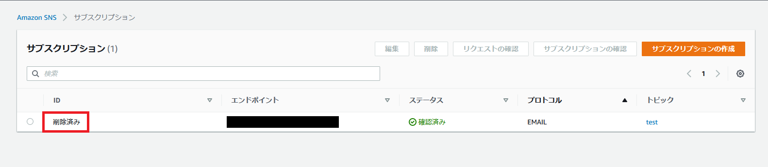 Amazon SNS、IDが削除済み