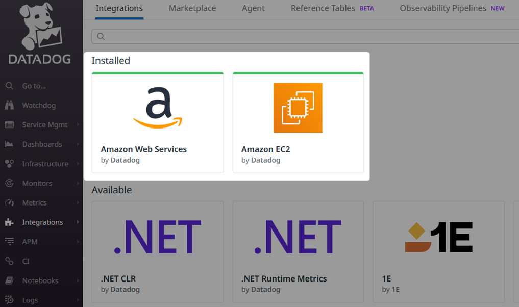 Datadog　サービスへのインテグレーションのインストール