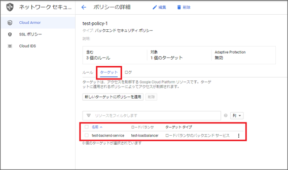 ロードバランサとバックエンドサービスにポリシーが適用