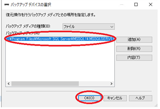 （６） 選択したDBに間違いがないことを確認し、OKボタンをクリック